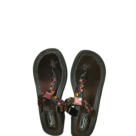 Grandco Sandals 7 Multicolor Crystals Black - Picture 1 of 2